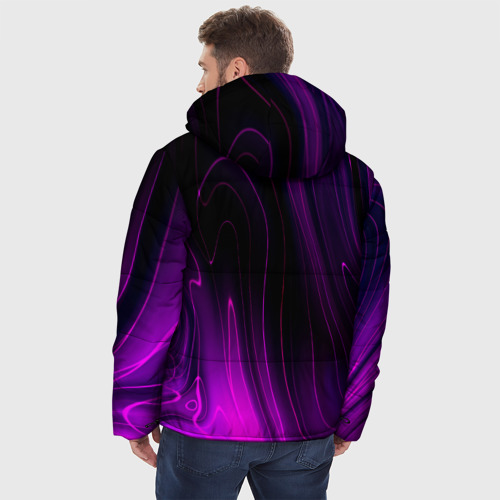 Мужская зимняя куртка 3D с принтом Linkin Park violet plasma, вид сзади #2