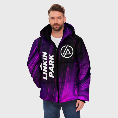 Мужская зимняя куртка 3D с принтом Linkin Park violet plasma, фото на моделе #1