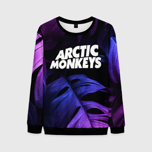 Мужской свитшот 3D Arctic Monkeys neon monstera, цвет черный