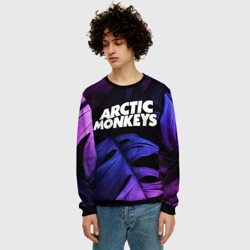 Мужской свитшот 3D Arctic Monkeys neon monstera, цвет черный - фото 3