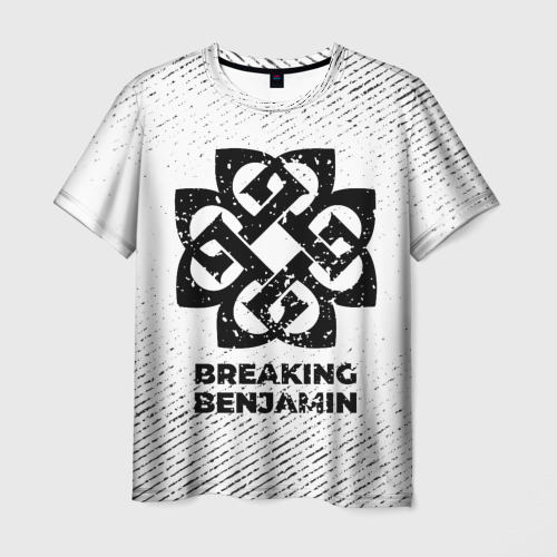 Мужская футболка с принтом Breaking Benjamin с потертостями на светлом фоне, вид спереди №1