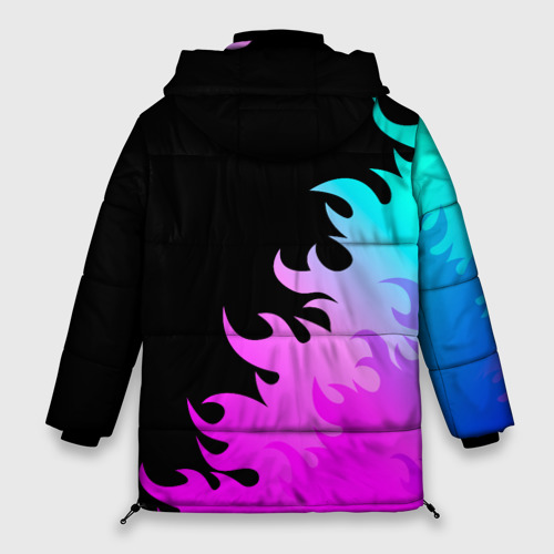 Женская зимняя куртка 3D с принтом Pink Floyd неоновый огонь, вид сзади #1