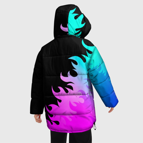 Женская зимняя куртка 3D с принтом Pink Floyd неоновый огонь, вид сзади #2