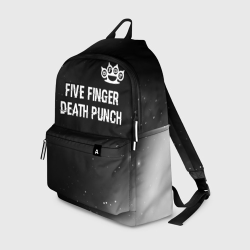 Рюкзак с принтом Five Finger Death Punch glitch на темном фоне: символ сверху, вид спереди №1