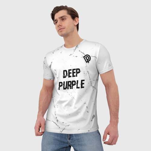 Мужская футболка 3D Deep Purple glitch на светлом фоне: символ сверху, цвет 3D печать - фото 3