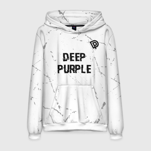 Мужская толстовка 3D Deep Purple glitch на светлом фоне: символ сверху, цвет белый