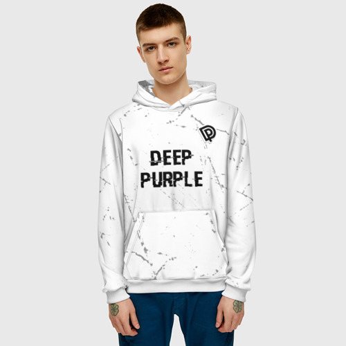 Мужская толстовка 3D Deep Purple glitch на светлом фоне: символ сверху, цвет белый - фото 3