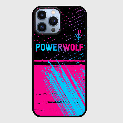 Чехол для iPhone 13 Pro Max с принтом Powerwolf - neon gradient: символ сверху, вид спереди #2