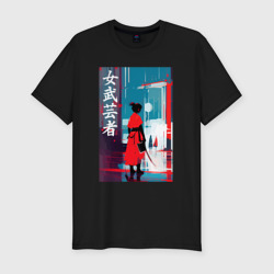 Мужская футболка хлопок Slim Онна-бугэйся - девушка-самурай - иероглифы - Япония