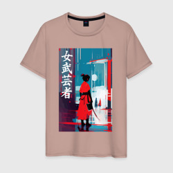 Мужская футболка хлопок Онна-бугэйся - девушка-самурай - иероглифы - Япония