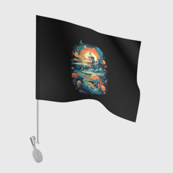 Флаг для автомобиля Корабль и фантастические волны