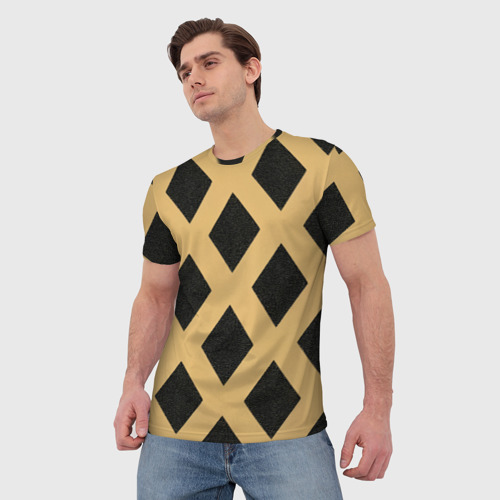 Мужская футболка 3D с принтом Черно-желтый узор геометрические ромбы, фото на моделе #1