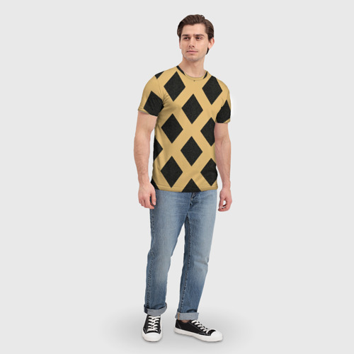 Мужская футболка 3D с принтом Черно-желтый узор геометрические ромбы, вид сбоку #3
