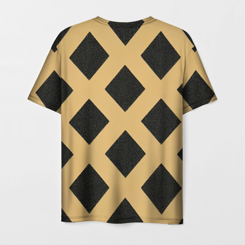 Мужская футболка 3D с принтом Черно-желтый узор геометрические ромбы, вид сзади #1