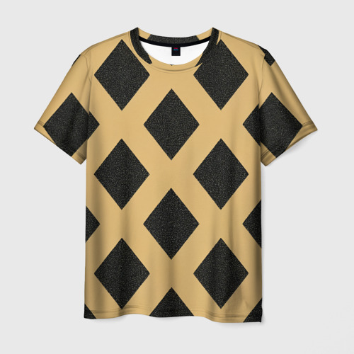 Мужская футболка 3D с принтом Черно-желтый узор геометрические ромбы, вид спереди #2