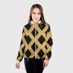 Женская куртка 3D Черно-желтый узор геометрические ромбы - фото 2