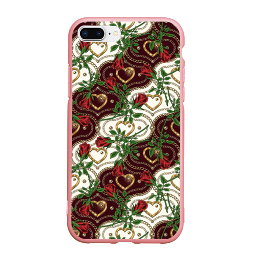 Чехол для iPhone 7Plus/8 Plus матовый с принтом Романтика - сердечки и розы, вид спереди #2