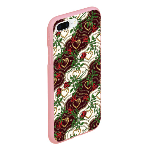 Чехол для iPhone 7Plus/8 Plus матовый с принтом Романтика - сердечки и розы, вид сбоку #3