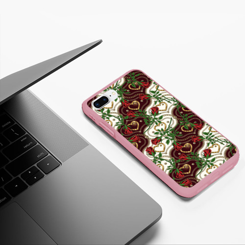 Чехол для iPhone 7Plus/8 Plus матовый с принтом Романтика - сердечки и розы, фото #5