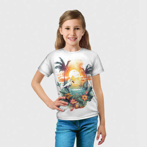 Детская футболка 3D с принтом Летний закат, вид сбоку #3
