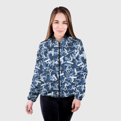 Женская куртка 3D с принтом Сноубордист и Лыжник - камуфляж, фото на моделе #1