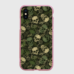 Чехол для iPhone XS Max матовый Камуфляж с черепами и грибами