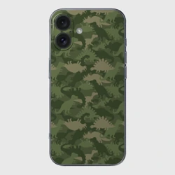 Чехол для iPhone 16 силиконовый с защитой камеры Камуфляж из динозавров