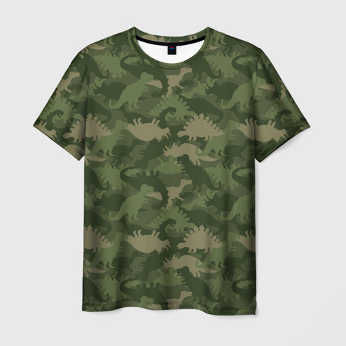 Мужская футболка с принтом Камуфляж из динозавров, вид спереди №1