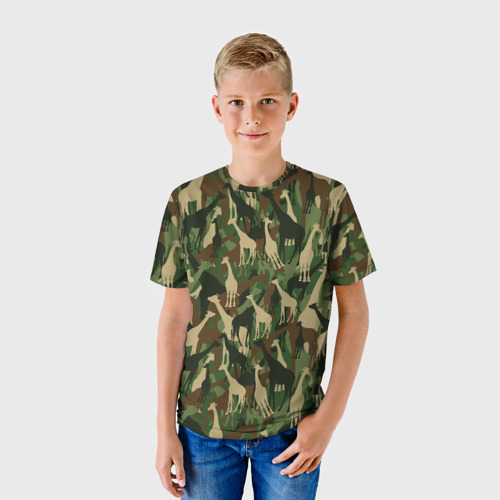Детская футболка 3D Камуфляж с жирафами, цвет 3D печать - фото 3