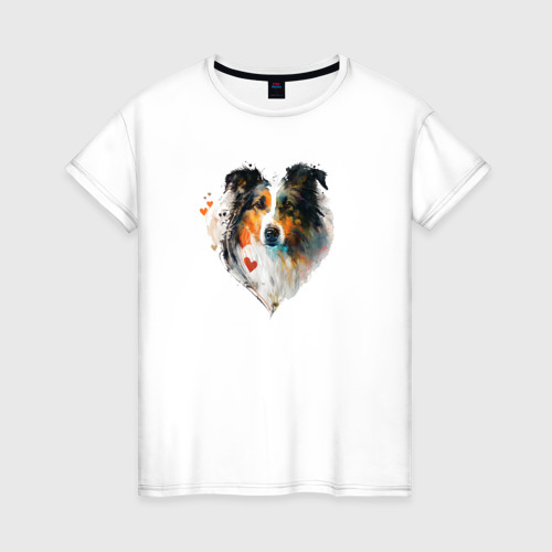 Женская футболка из хлопка с принтом Навсегда в сердце - шотландская овчарка колли, вид спереди №1