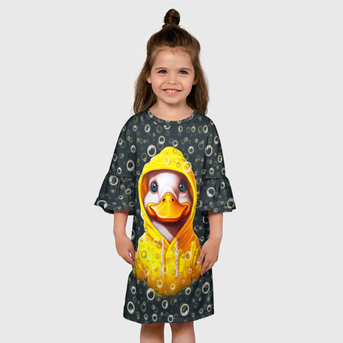 Детское платье 3D с принтом Забавный утёнок в капюшоне, вид сбоку #3