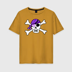 Женская футболка хлопок Oversize Милый череп в фиолетовой маске