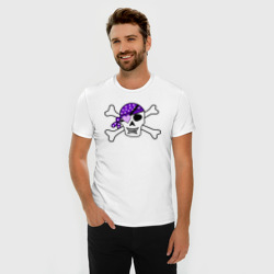 Мужская футболка хлопок Slim Милый череп в фиолетовой маске - фото 2