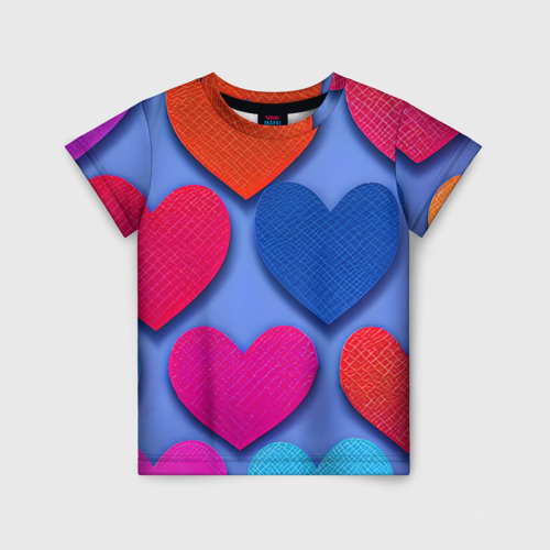 Детская футболка 3D Паттерн сердечки, цвет 3D печать