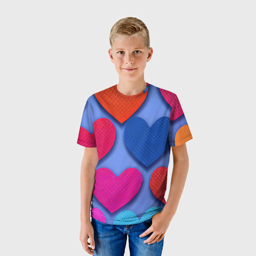 Детская футболка 3D Паттерн сердечки, цвет 3D печать - фото 3