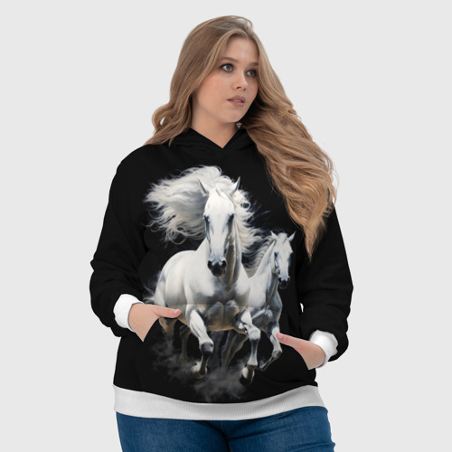 Женская толстовка 3D Два белых коня, цвет 3D печать - фото 6