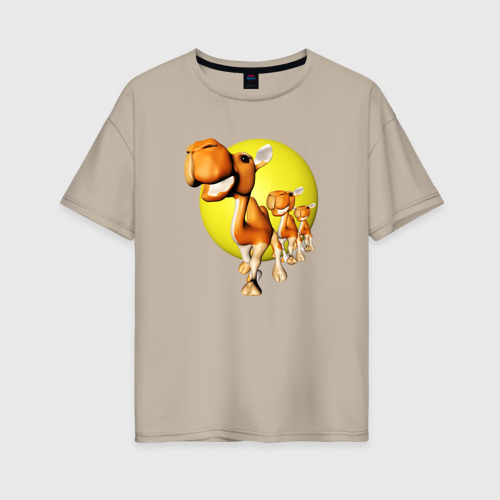 Женская футболка хлопок Oversize Караван в пустыне, цвет миндальный