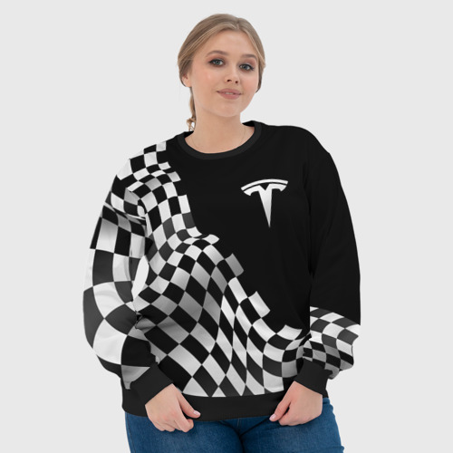 Женский свитшот 3D с принтом Tesla racing flag, фото #4