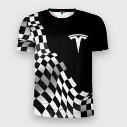 Мужская футболка 3D Slim Tesla racing flag