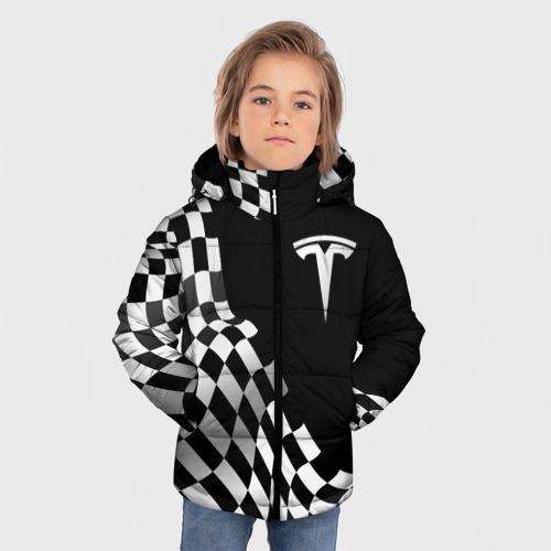 Зимняя куртка для мальчиков 3D Tesla racing flag, цвет черный - фото 3