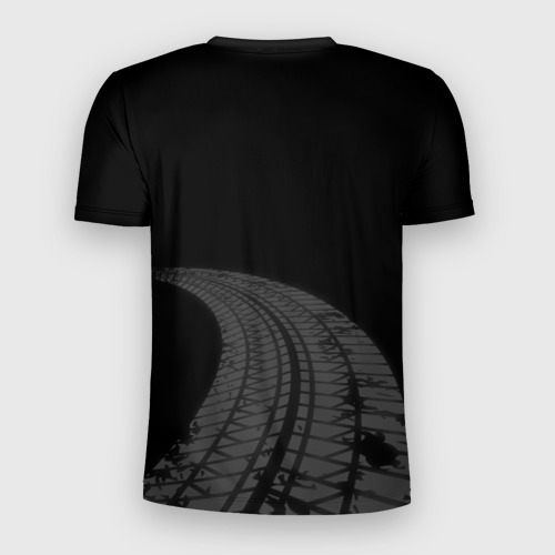 Мужская футболка 3D Slim Renault Speed на темном фоне со следами шин: символ сверху, цвет 3D печать - фото 2