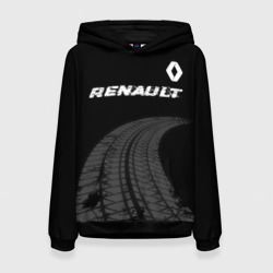 Женская толстовка 3D Renault Speed на темном фоне со следами шин: символ сверху