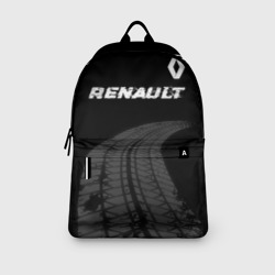 Рюкзак с принтом Renault Speed на темном фоне со следами шин: символ сверху для любого человека, вид спереди №3. Цвет основы: белый