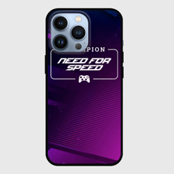 Чехол для iPhone 13 Pro Need for Speed gaming champion: рамка с лого и джойстиком на неоновом фоне