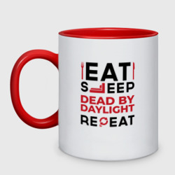 Кружка двухцветная Надпись: eat sleep Dead by Daylight repeat