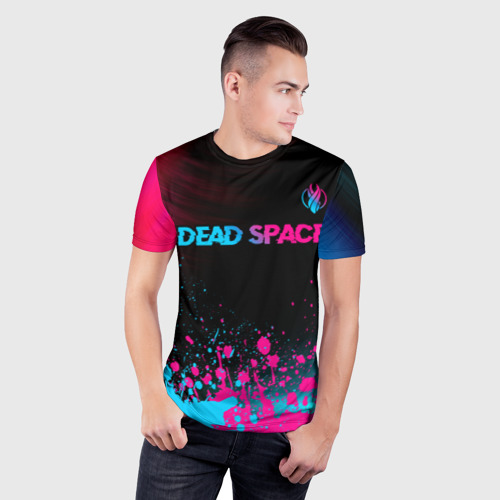 Мужская футболка 3D Slim с принтом Dead Space - neon gradient: символ сверху, фото на моделе #1