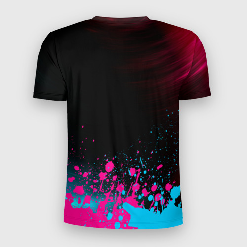 Мужская футболка 3D Slim с принтом Dead Space - neon gradient: символ сверху, вид сзади #1