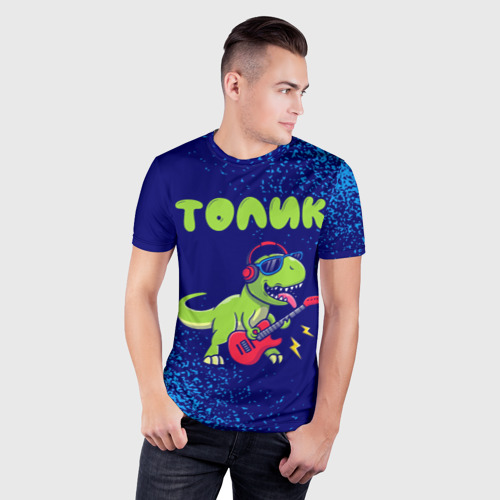 Мужская футболка 3D Slim Толик рокозавр, цвет 3D печать - фото 3