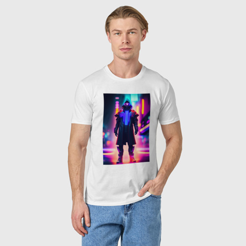 Мужская футболка хлопок Неоновый киборг, цвет белый - фото 3