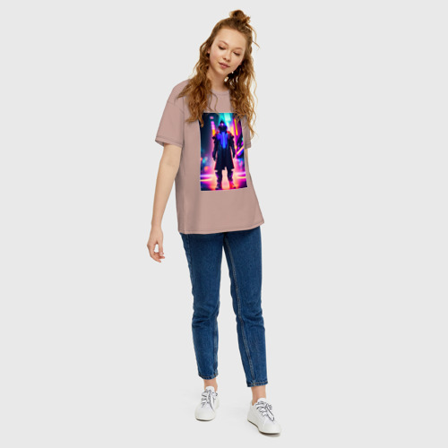 Женская футболка хлопок Oversize Неоновый киборг, цвет пыльно-розовый - фото 5